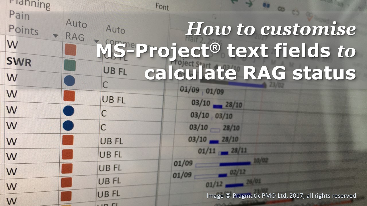 How to customise MS-Project® text fields to calculate RAG Status